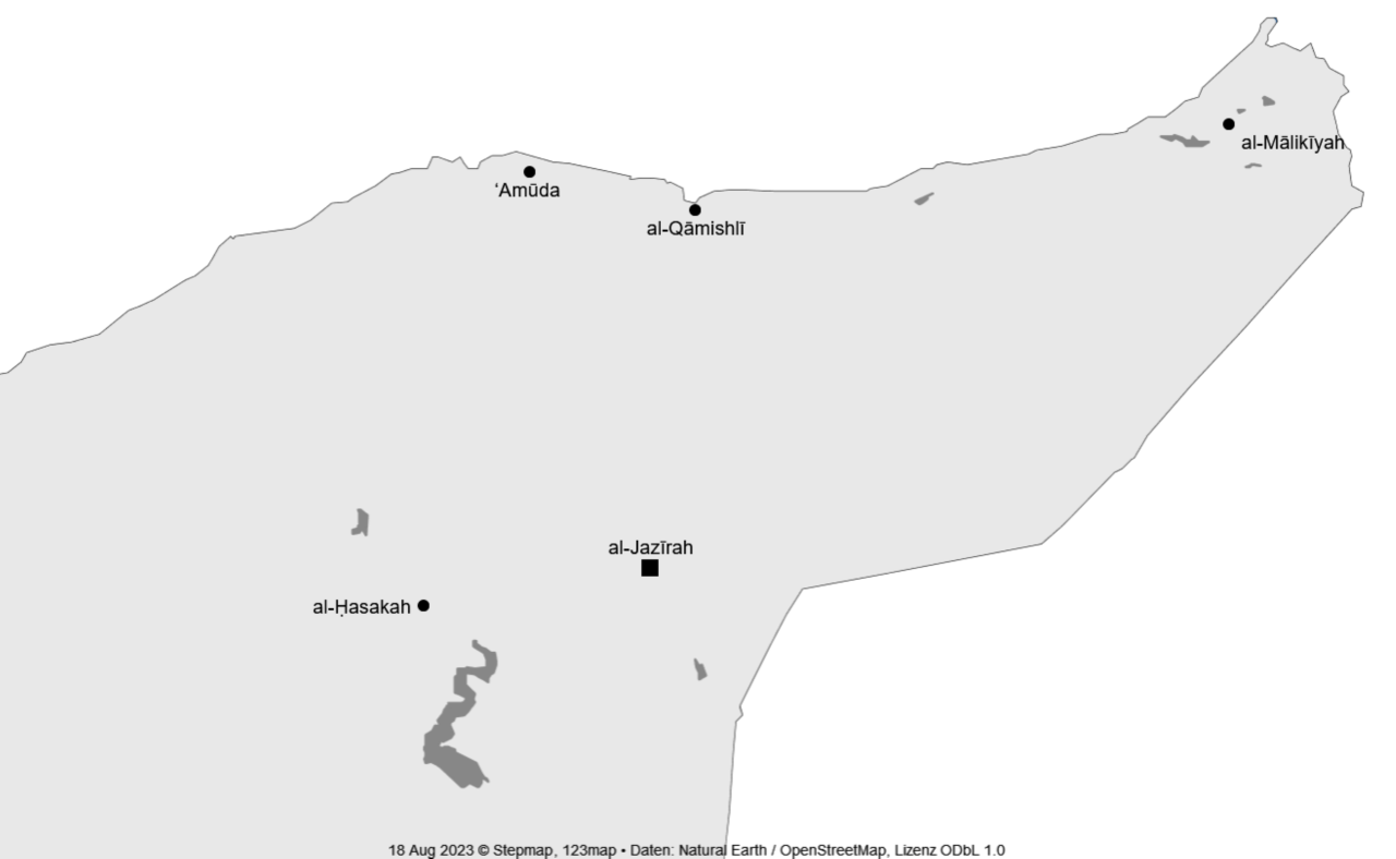 Figure 5. The biggest Dom concentrations in al-Jazīrah (created by the author using stepmap.de, ODbL v1.0).